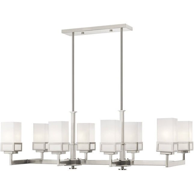Nickel Eight Light Metal Dimmable Chandelier With Shades HomeRoots