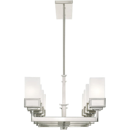Nickel Eight Light Metal Dimmable Chandelier With Shades