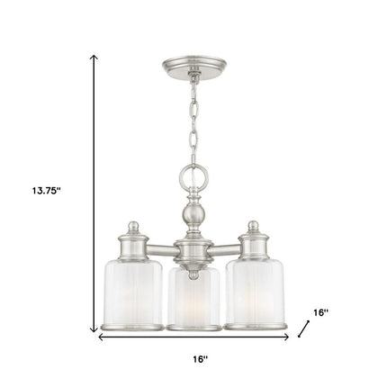 Nickel Three Light Metal Dimmable Chandelier With Shades