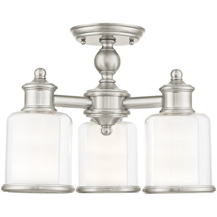 Nickel Three Light Metal Dimmable Chandelier With Shades