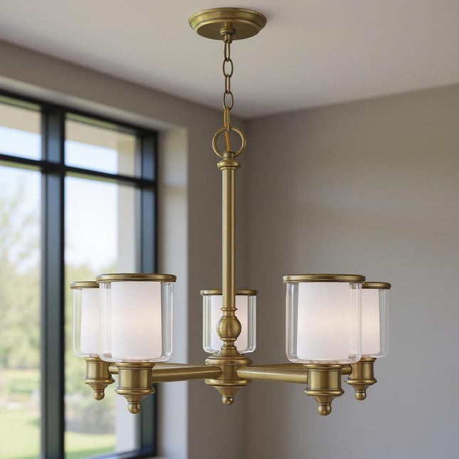 Five Light Dimmable Chandelier With Shades HomeRoots
