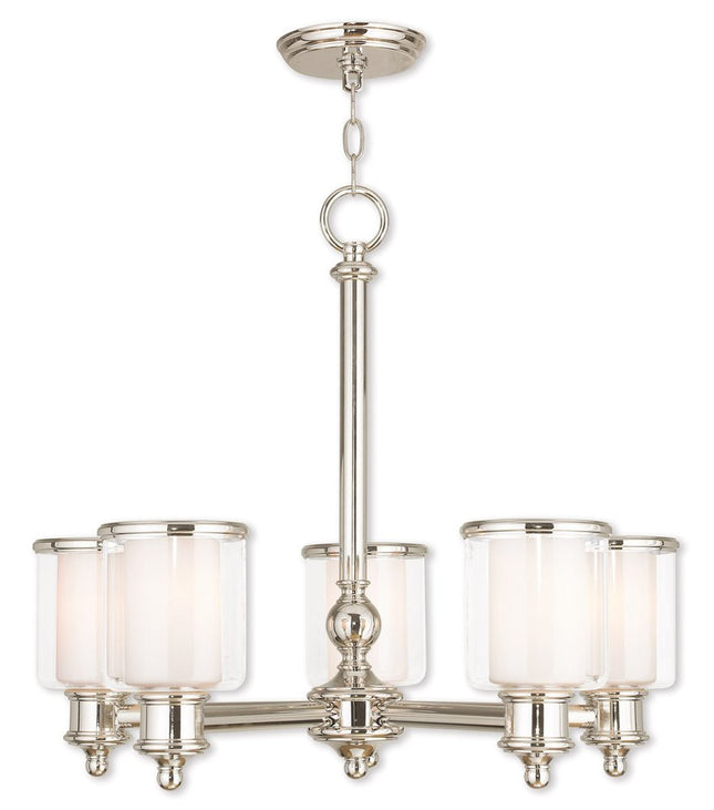 Nickel Five Light Metal Dimmable Chandelier With Shades HomeRoots