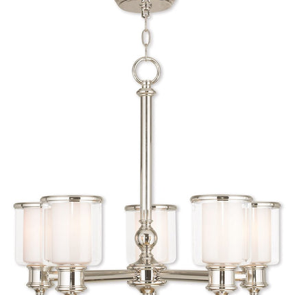 Nickel Five Light Metal Dimmable Chandelier With Shades