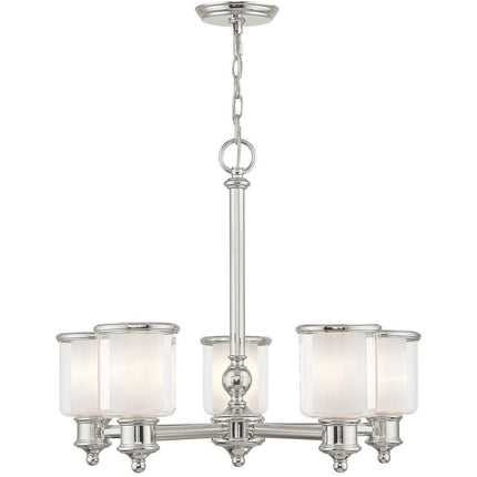 Nickel Five Light Metal Dimmable Chandelier With Shades