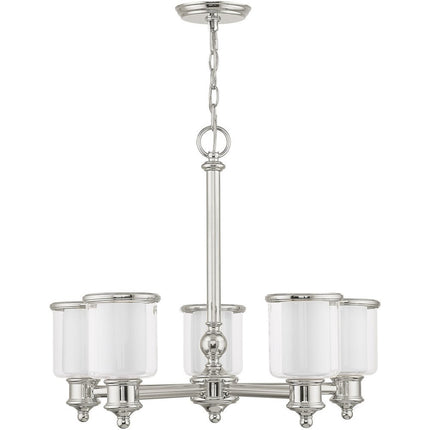 Nickel Five Light Metal Dimmable Chandelier With Shades