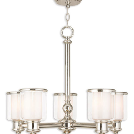 Nickel Five Light Metal Dimmable Chandelier With Shades