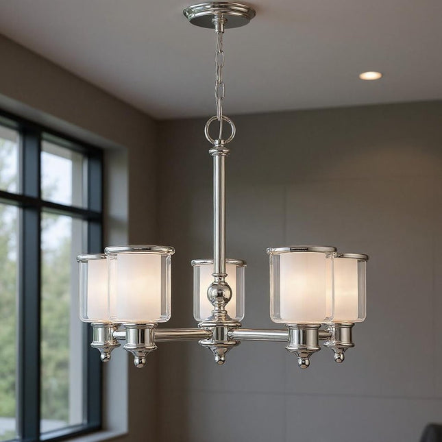 Five Light Dimmable Chandelier With Shades HomeRoots
