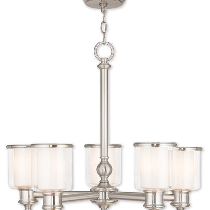 Nickel Five Light Metal Dimmable Chandelier With Shades