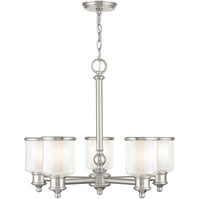 Nickel Five Light Metal Dimmable Chandelier With Shades HomeRoots