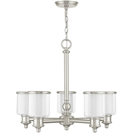 Nickel Five Light Metal Dimmable Chandelier With Shades
