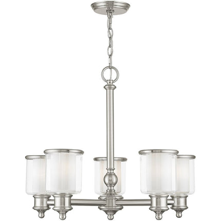 Nickel Five Light Metal Dimmable Chandelier With Shades