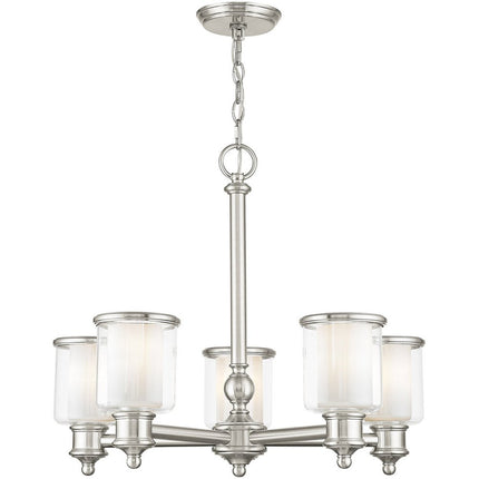 Nickel Five Light Metal Dimmable Chandelier With Shades