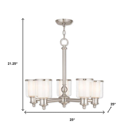 Nickel Five Light Metal Dimmable Chandelier With Shades