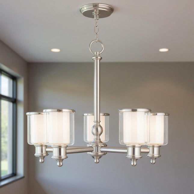 Five Light Dimmable Chandelier With Shades HomeRoots