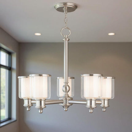 Nickel Five Light Metal Dimmable Chandelier With Shades
