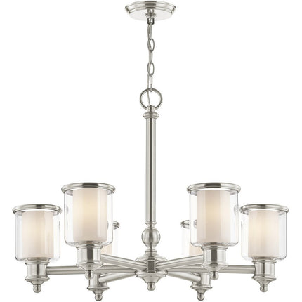 Nickel Six Light Metal Dimmable Chandelier With Shades