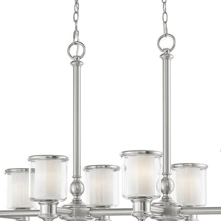 Nickel Eight Light Metal Dimmable Chandelier With Shades
