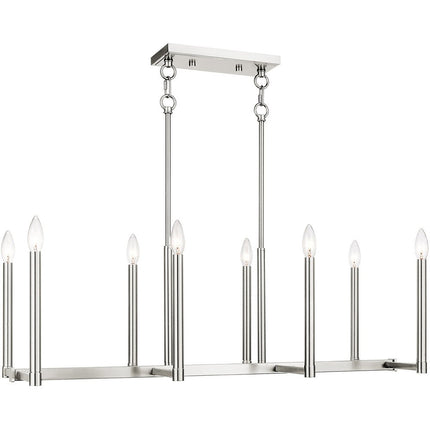 Nickel Eight Light Metal Dimmable Chandelier With Shades