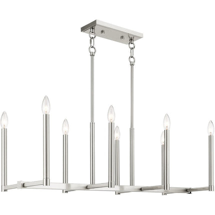Nickel Eight Light Metal Dimmable Chandelier With Shades