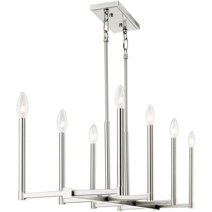 Nickel Eight Light Metal Dimmable Chandelier With Shades
