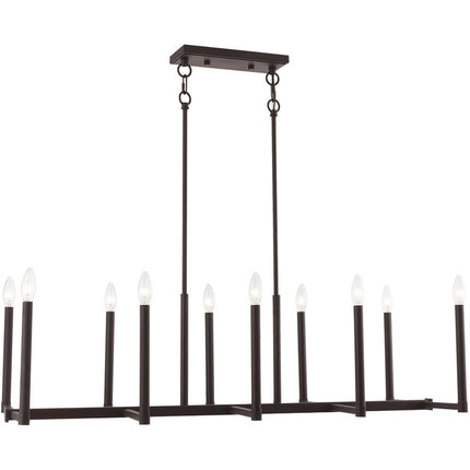 Bronze Ten Light Metal Dimmable Chandelier With Shades