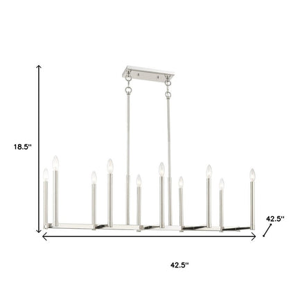 Nickel Ten Light Metal Dimmable Chandelier With Shades
