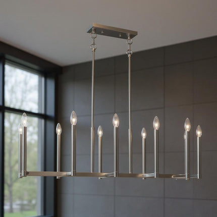 Nickel Ten Light Metal Dimmable Chandelier With Shades