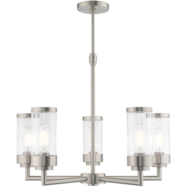 Five Light Dimmable Chandelier With Shades HomeRoots