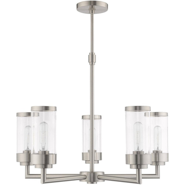 Nickel Five Light Metal Dimmable Chandelier With Shades HomeRoots