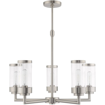 Nickel Five Light Metal Dimmable Chandelier With Shades