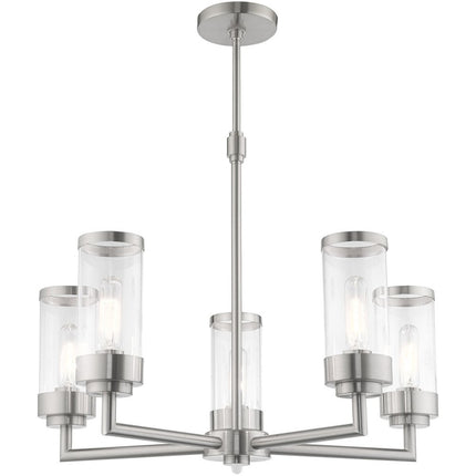 Nickel Five Light Metal Dimmable Chandelier With Shades