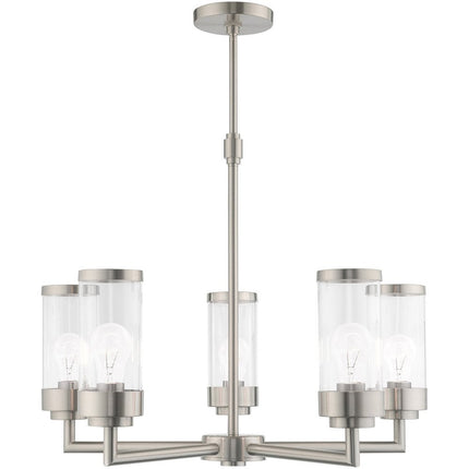 Nickel Five Light Metal Dimmable Chandelier With Shades
