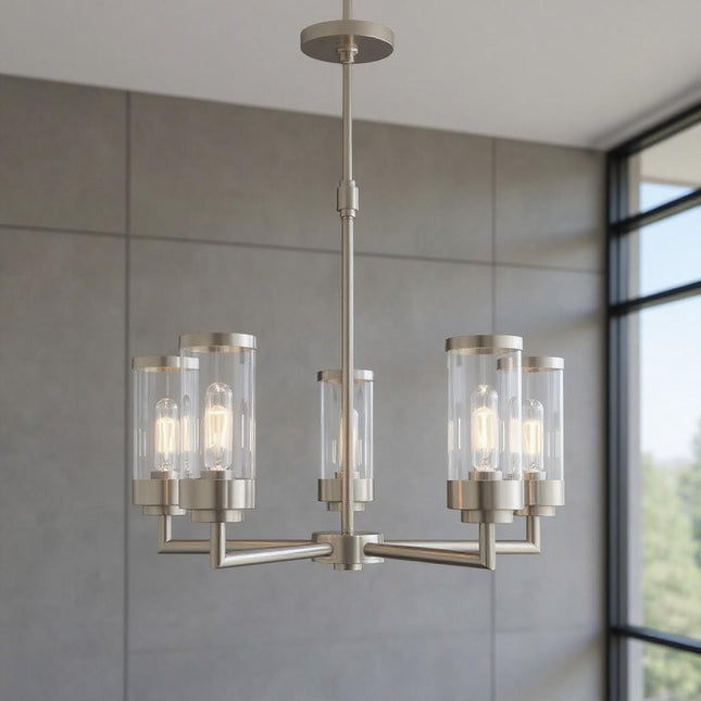 Five Light Dimmable Chandelier With Shades HomeRoots