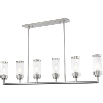 Nickel Six Light Metal Dimmable Chandelier With Shades