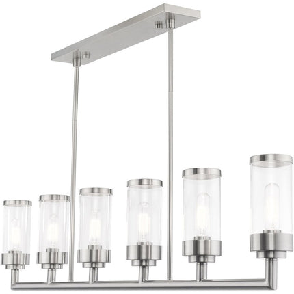 Nickel Six Light Metal Dimmable Chandelier With Shades