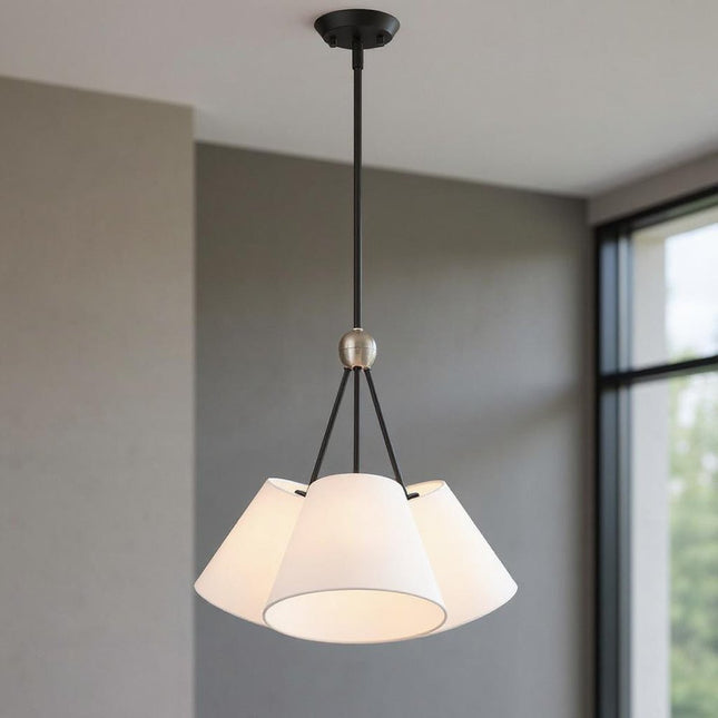 Black Three Light Dimmable Chandelier With Shades HomeRoots