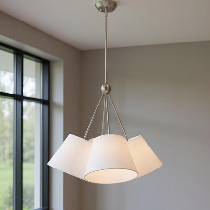 Nickel Four Light Metal Dimmable Chandelier With Shades
