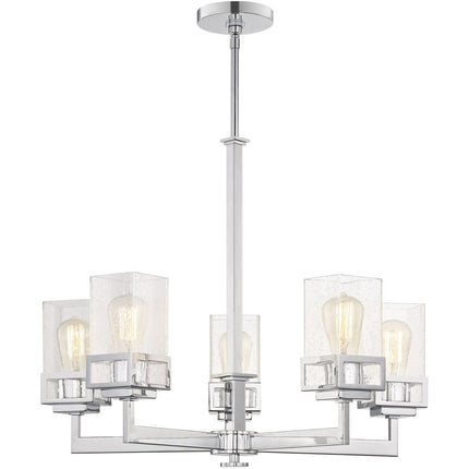 Silver Five Light Metal Dimmable Chandelier With Shades