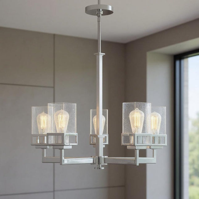 Five Light Dimmable Chandelier With Shades HomeRoots