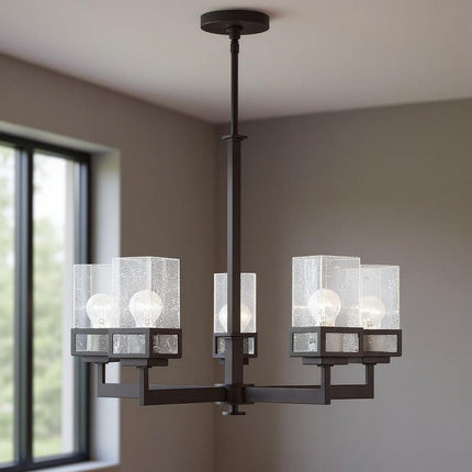 Bronze Five Light Dimmable Chandelier With Shades HomeRoots