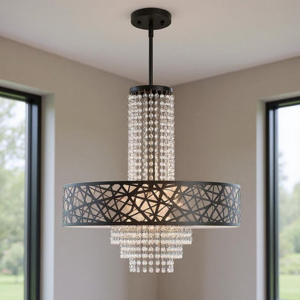 Bronze Five Light Metal Dimmable Chandelier With Shades