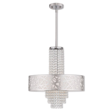 Silver Four Light Metal Dimmable Chandelier With Shades