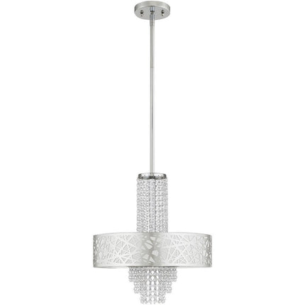 Silver Four Light Metal Dimmable Chandelier With Shades