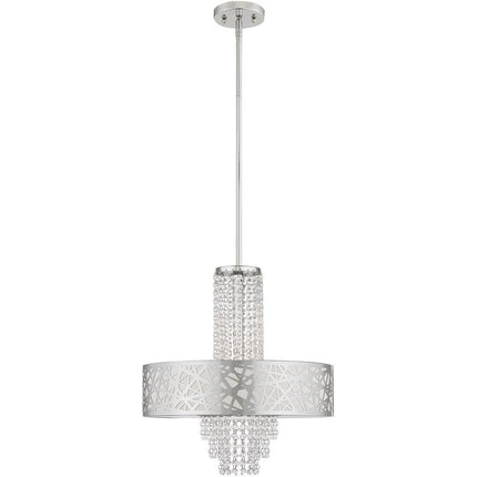 Silver Four Light Metal Dimmable Chandelier With Shades