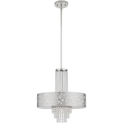 Silver Four Light Metal Dimmable Chandelier With Shades