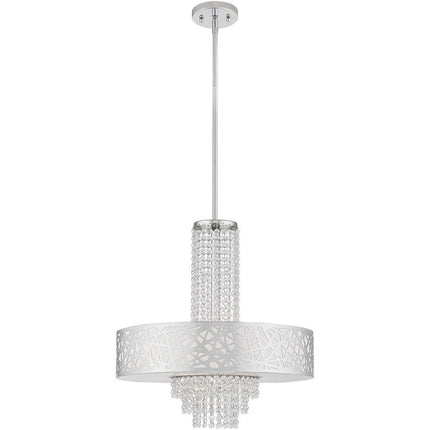 Silver Five Light Metal Dimmable Chandelier With Shades