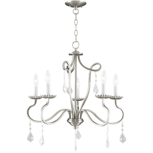 Nickel Five Light Metal Dimmable Chandelier With Shades HomeRoots