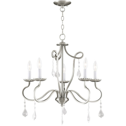 Nickel Five Light Metal Dimmable Chandelier With Shades