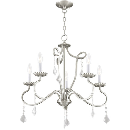 Nickel Five Light Metal Dimmable Chandelier With Shades