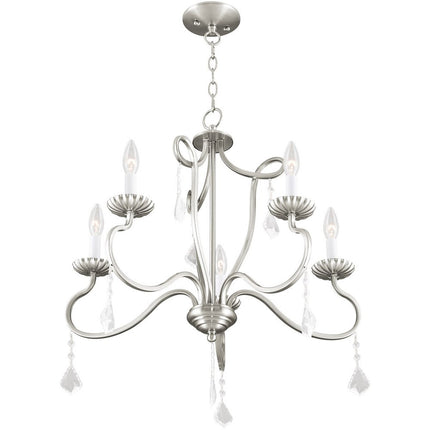 Nickel Five Light Metal Dimmable Chandelier With Shades